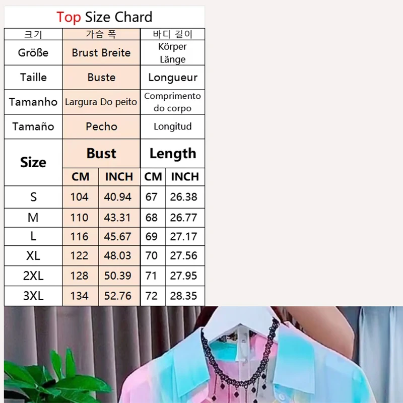Long Sleeve Top Sweet Sheer Casual Shirts And Blouses Irregular Gradient Rainbow Office Lady Trend Loose New In Outwear Women