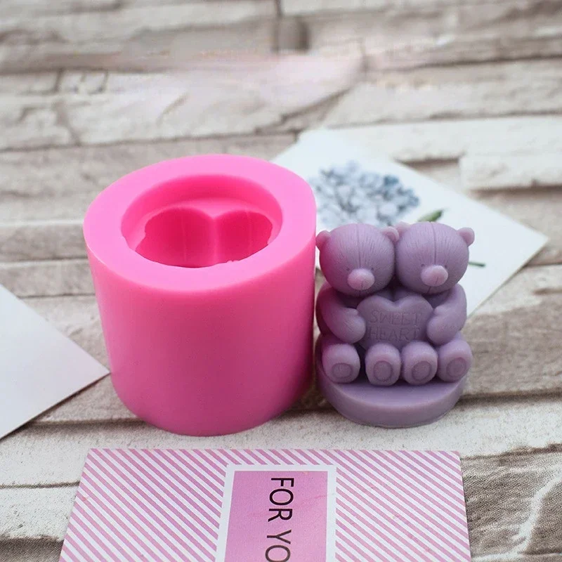 3D 입체 곰 실리콘 캔들 몰드 케이크 초콜릿 몰드 석고 아로마 테라피 몰드, DIY 작은 동물 실리콘 몰드