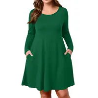 Plus Size Dress for Women Solid-Colour Casual Dress Spring/Autumn Pocket Round Neck Long-Sleeved Dresses vestidos femenino - Image 4