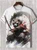 Men's T-Shirt Japanese Style Samurai Cat Graphic 3D Printed T-Shirt Casual Short Sleeved Tee Outdoor Oversized Men Clothing Tops 2 Men's T-Shirt Japanese Style Samurai Cat Graphic 3D Printed T-Shirt Casual Short Sleeved Tee Outdoor Oversized Men Clothing Tops 2