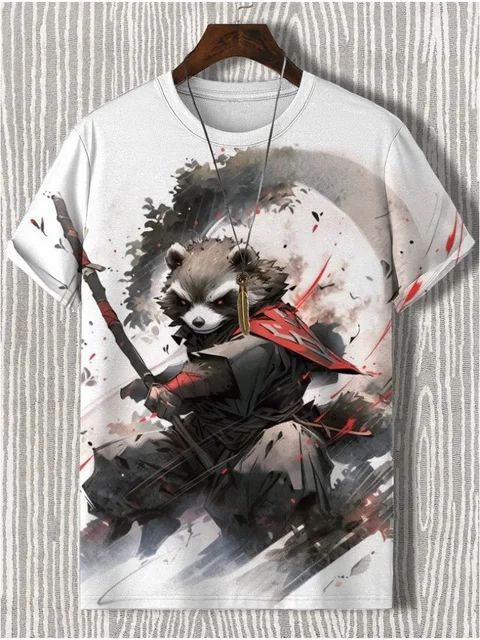 Men's T-Shirt Japanese Style Samurai Cat Graphic 3D Printed T-Shirt Casual Short Sleeved Tee Outdoor Oversized Men Clothing Tops 2 Men's T-Shirt Japanese Style Samurai Cat Graphic 3D Printed T-Shirt Casual Short Sleeved Tee Outdoor Oversized Men Clothing Tops 2