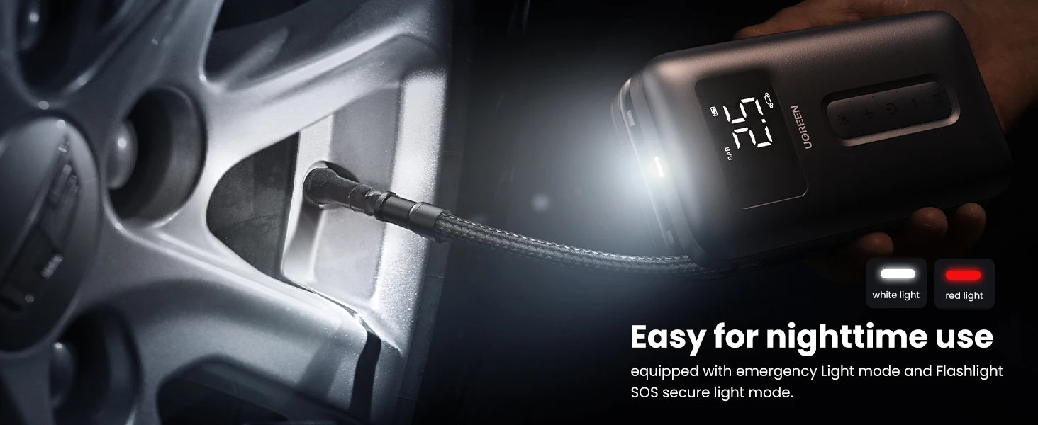 UGREEN Portable Tire Inflator Air Compressor 150PSI 5000mAh Battery with LED Light description image 5