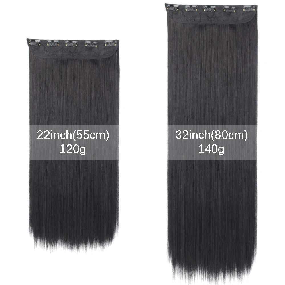 Azqueen Synthetic 5 Clips in Hair Extension Long Straight Hairpiece Haistyle high temperature fibert Golden brown black