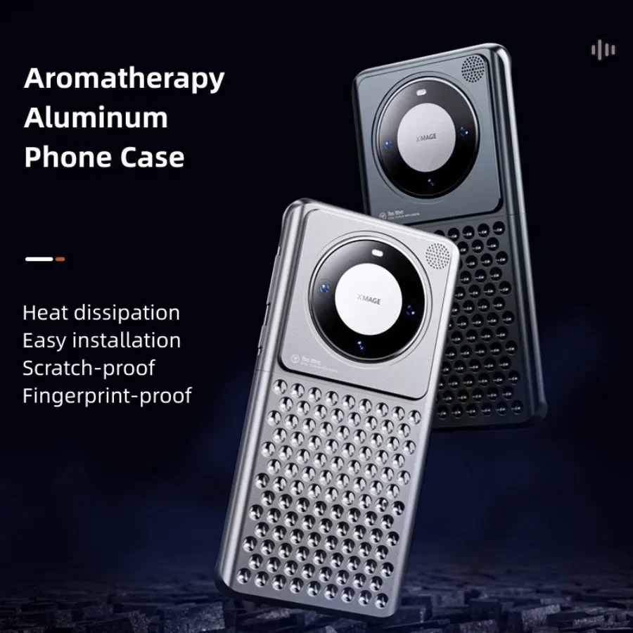 Aromatherapy Phone Case For Huawei Mate 60 50 Pro Frameless Aluminum Alloy Metal Bumper Shockproof Anti-scratch Cooling Cover
