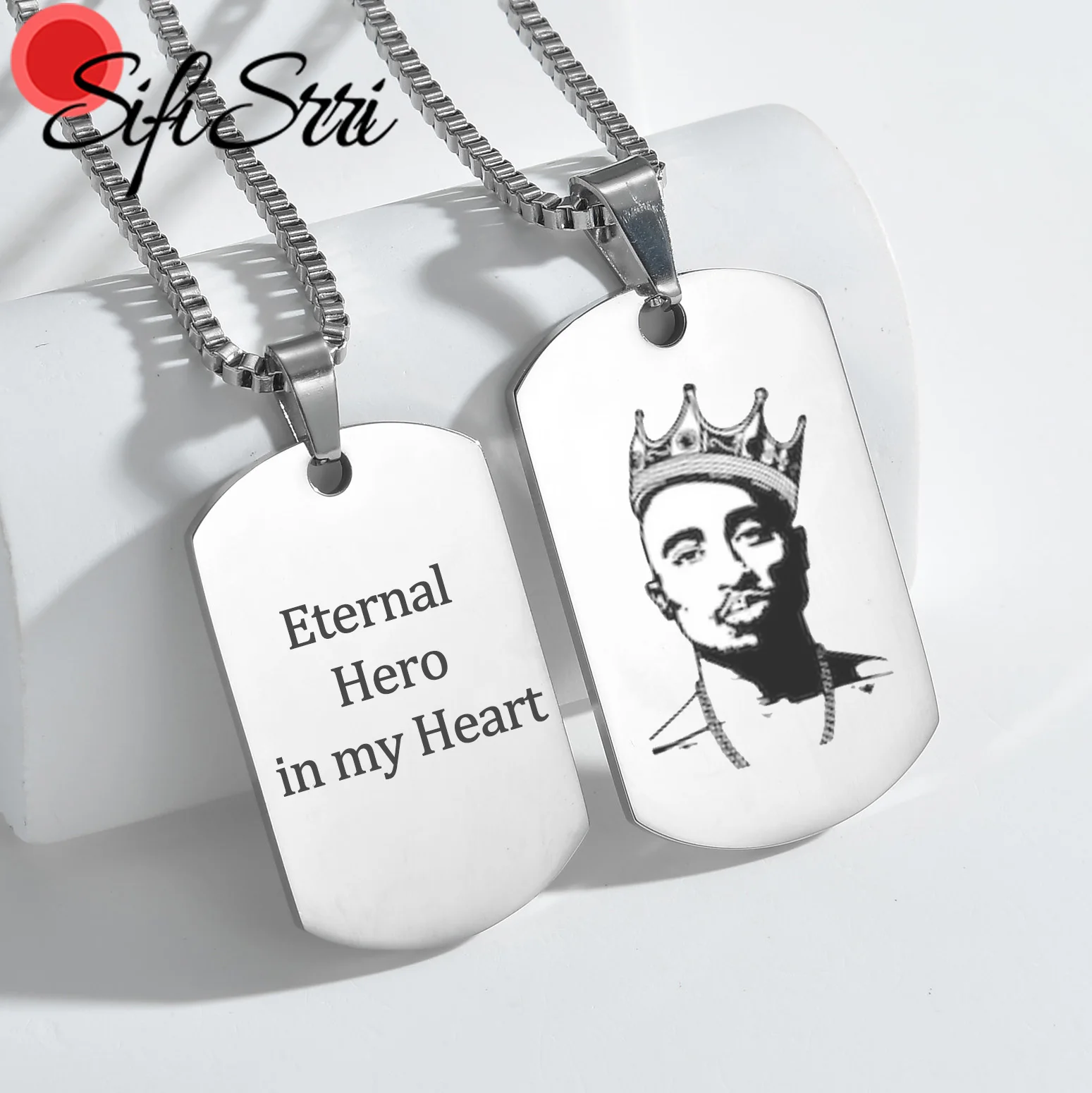 

Sifisrri Personalized Engraved Picture Name Rectangle Pendant Necklace For Women Men Fashion Family Customized Jewelry Gift