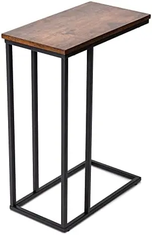 

& GRACIOUS C Shaped End Table, Snack Side Table for Sofa Couch Vintage Bedside Table with Sturdy Metal Frame for Living Room