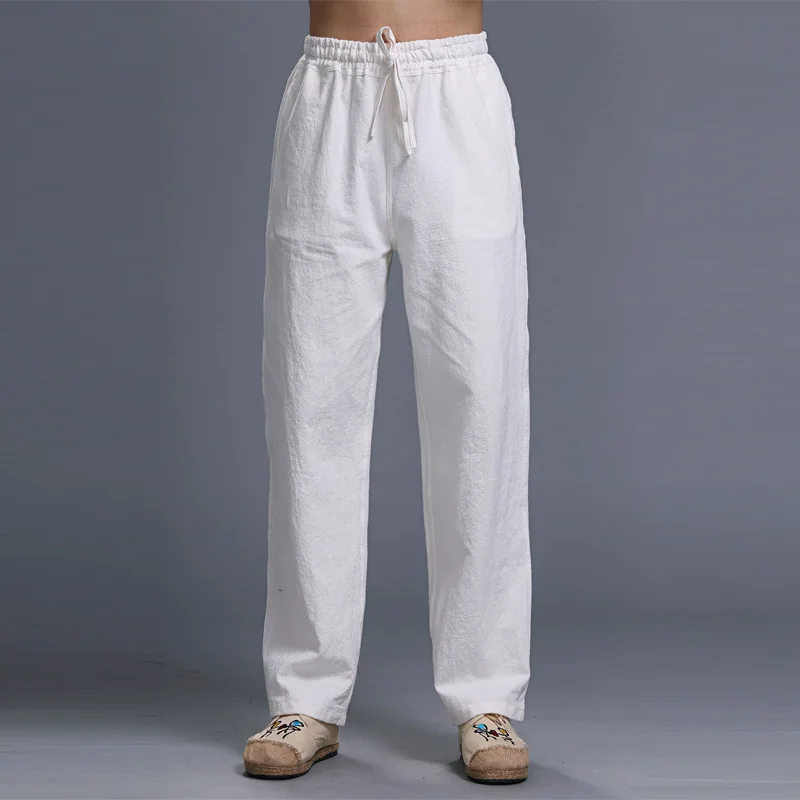 

Cotton and Linen Pants Men's Loose Men's Martial Arts Practice Wudang Taiji Kung Fu Performance Pure White Straight Casual Pants