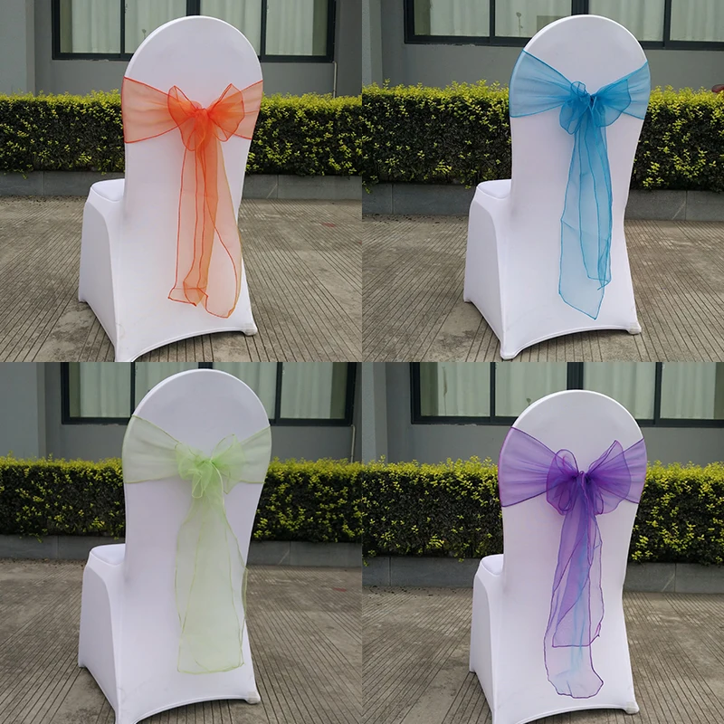 

50pcs High Quality Sash Organza Chair Sashes Wedding Chair Knot Decoration Chairs Bow band Belt Ties For Banquet Weddings