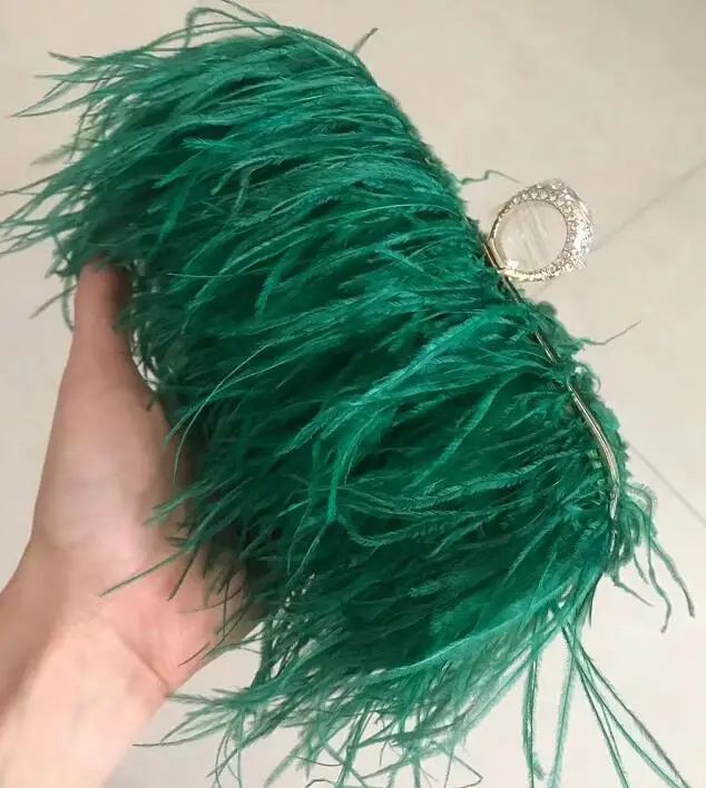 2022 Luxury Ostrich Feather Party Evening Clutch Bag Women Wedding Purses and Handbags Small Shoulder Chain Bag Designer Bag 
