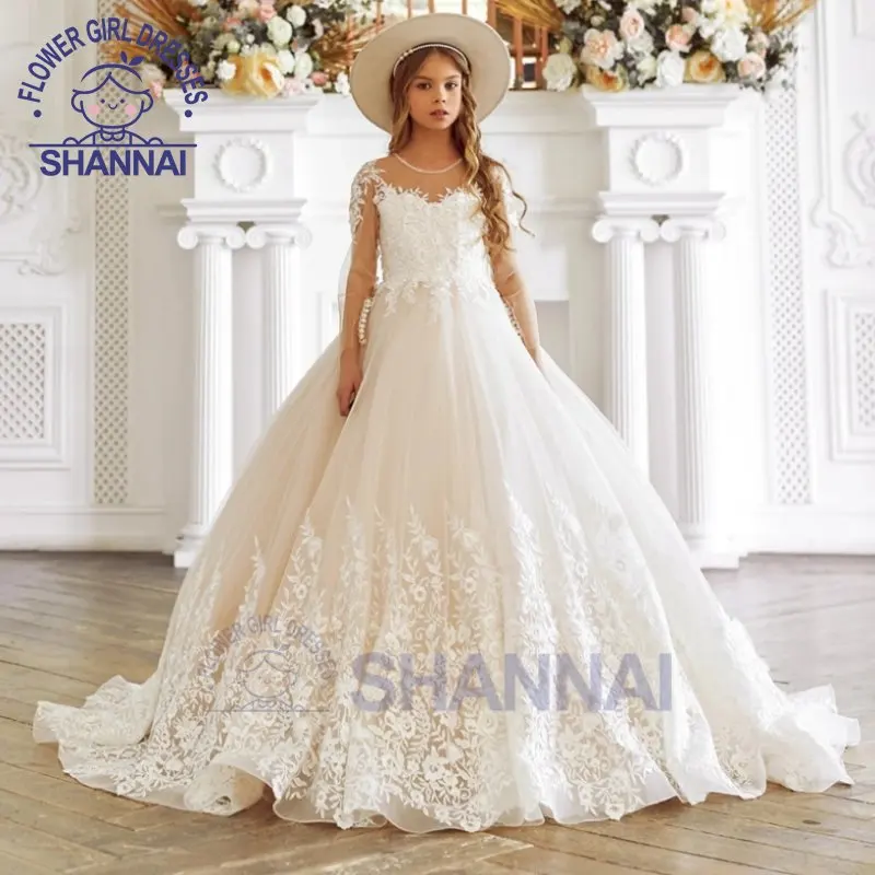 

Flower Girl Dresses for Weddings O-Neck Floor-Length A-LINE Princess Dress for Wedding Bridesmaid First Communion Pageant