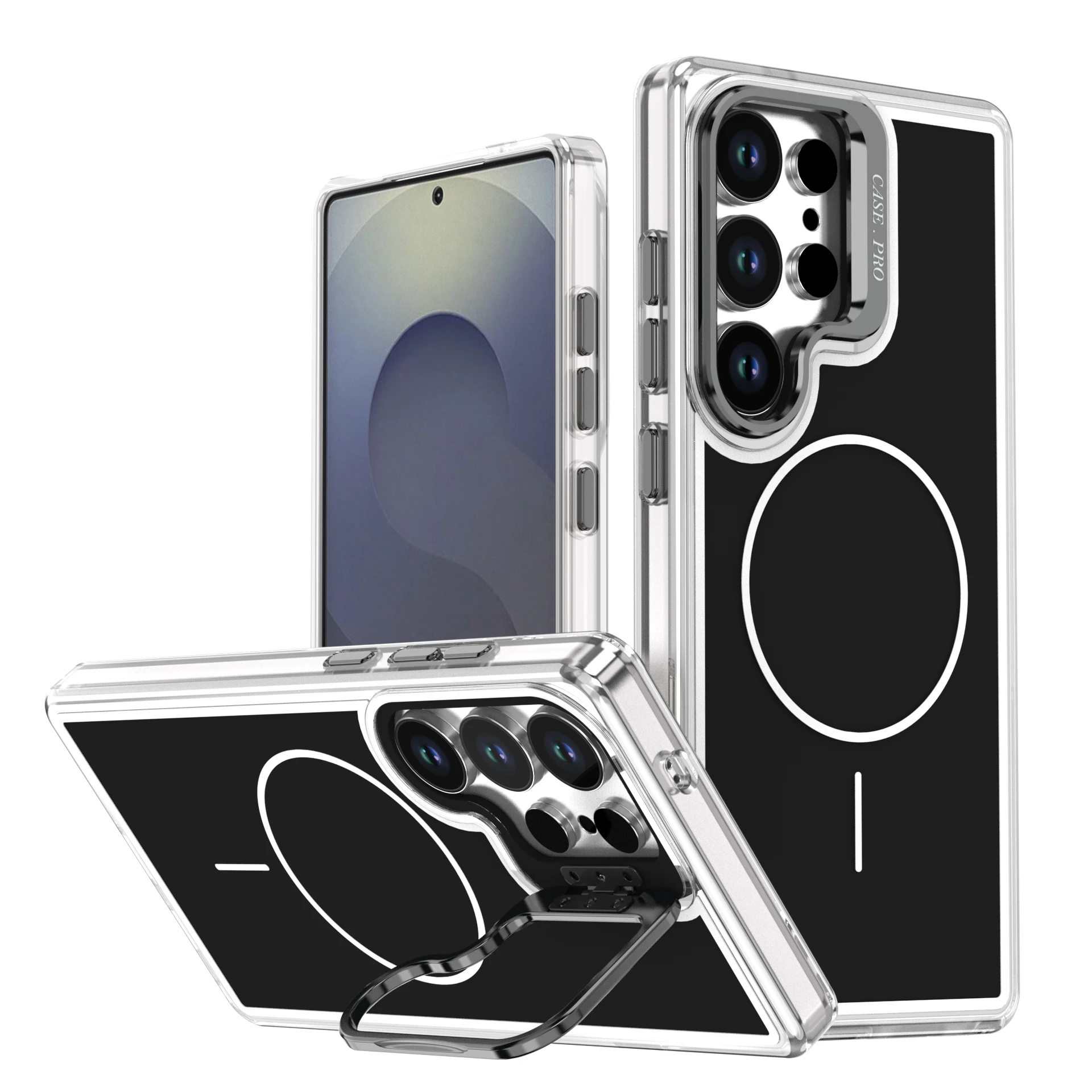 Magnetic Stand Shockproof Wireless Charging Phone Case with Metal Lens Protector