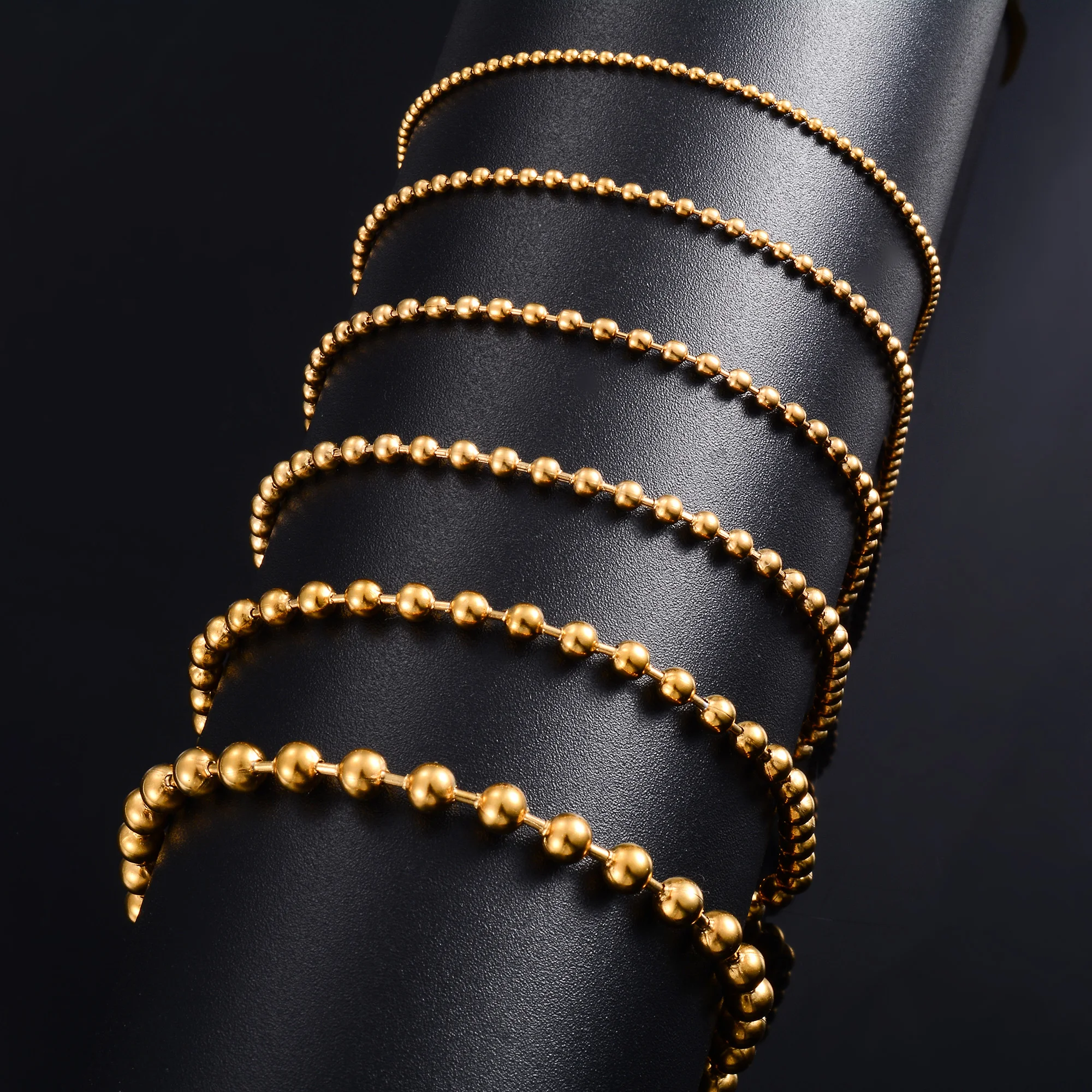 Gold Color Plated Stainless Steel Bead Bracelet For Women Girl Anklet Link Foot Hand Chain Ball Round Rolo Jewelry Accessories
