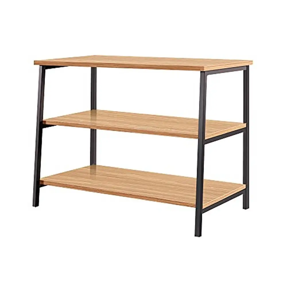 

Metal 2-Tier TV Stand Oak Finish Living Room Bedroom Entertainment Rack Floor Mount Shelf