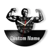 Bodybuilding Vinyl Record Wall Clock For GYM Fitness Room Workout Artwork Customizable Bodybuilder Name Carved Music Album Clock 1