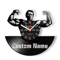 Bodybuilding Vinyl Record Wall Clock For GYM Fitness Room Workout Artwork Customizable Bodybuilder Name Carved Music Album Clock 1