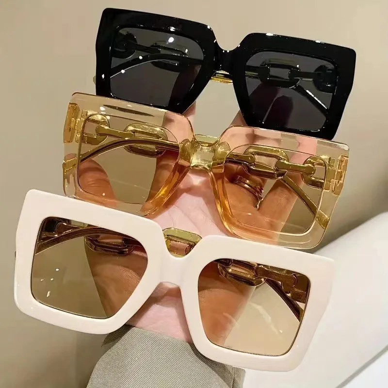 Women Fashion Sunglasses Oversized Frame Women Glasses Brand Designer Square Glasses Uv400 Golden Leg Eyewear Acessories