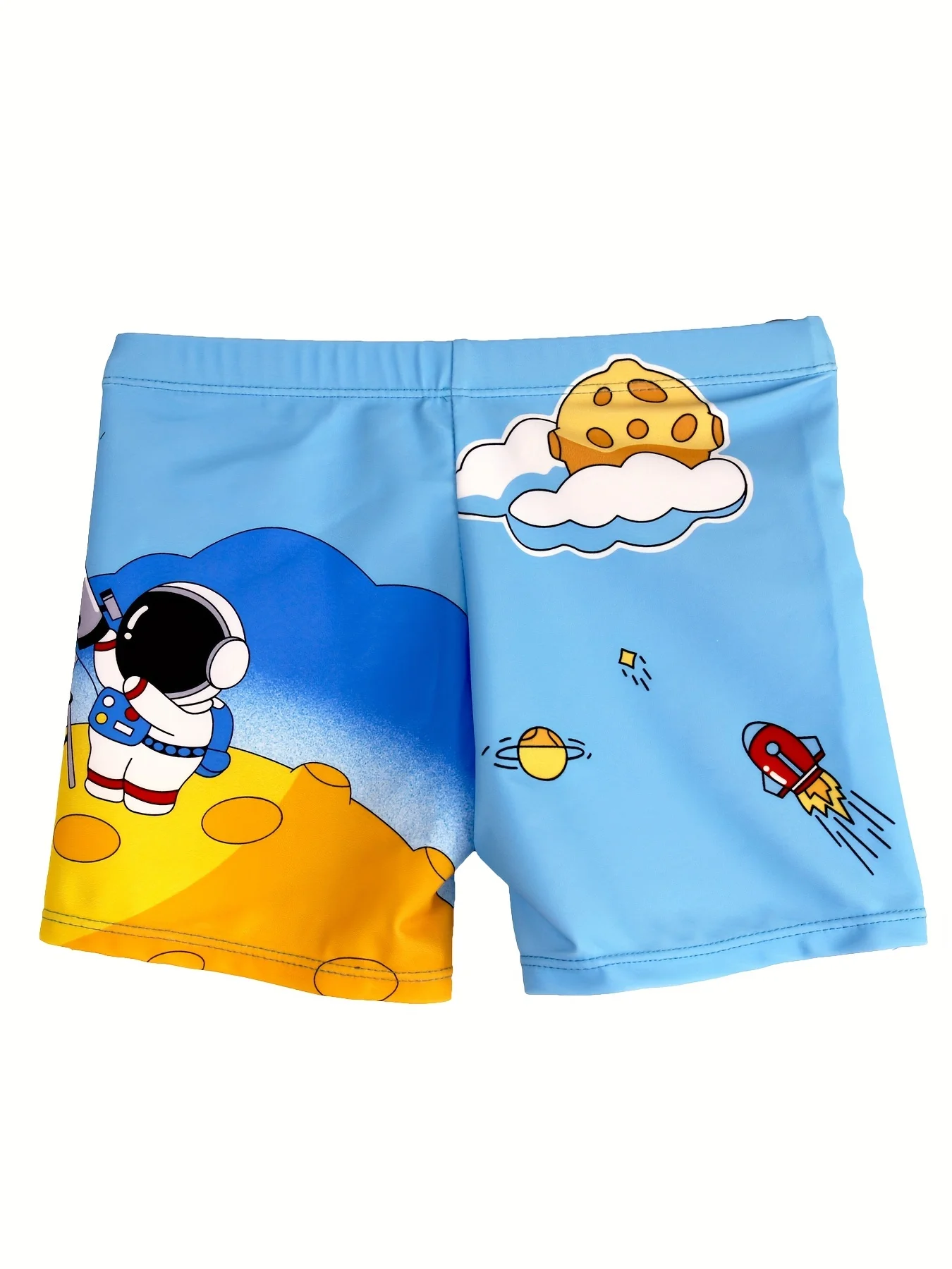 Cartoon Astronaut Pattern Quick Dry Swim Trunks Boys Elastic Waist Beach Shorts Boys Swimwear Summer Vacation