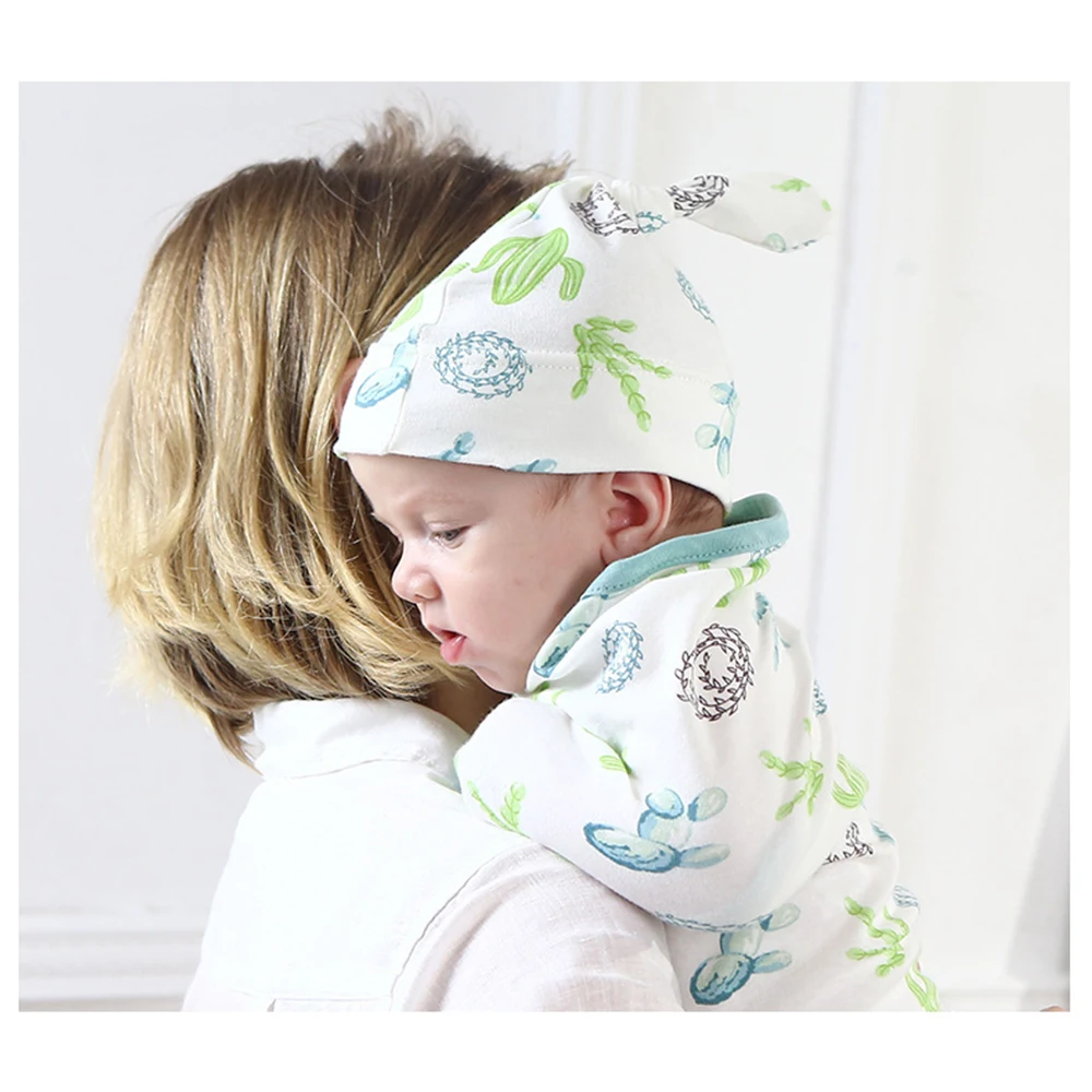 Insular Soft Baby Swaddle Muslin Blanket Printed by Cute Animal and Zipper Wrap Swaddling Blanket + Hats Set 3