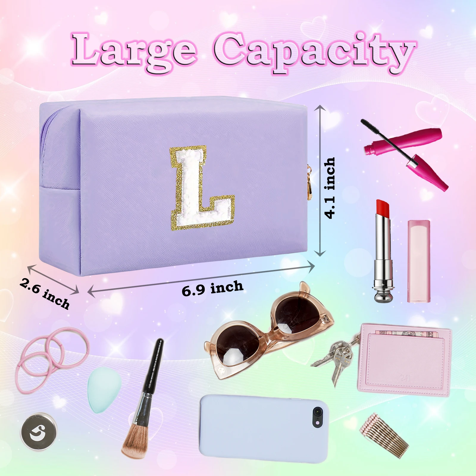 Small Personalized Initial Letter Makeup Bag Cute Waterproof PU Leather Cosmetic Bag Preppy Makeup Pouch Toiletry Zipper 4