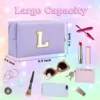 Small Personalized Initial Letter Makeup Bag Cute Waterproof PU Leather Cosmetic Bag Preppy Makeup Pouch Toiletry Zipper 4