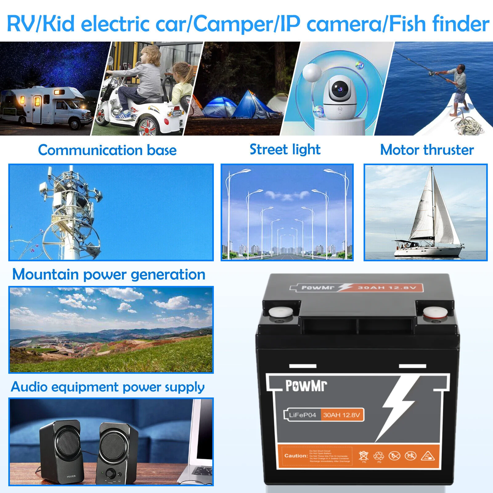 PowMr 30AH LiFePO4 Battery 12V Lithium Iron Phosphate Batteries BMS 3000 Cycle Battery Pack Waterproof Car RV Camping Power Bank 3