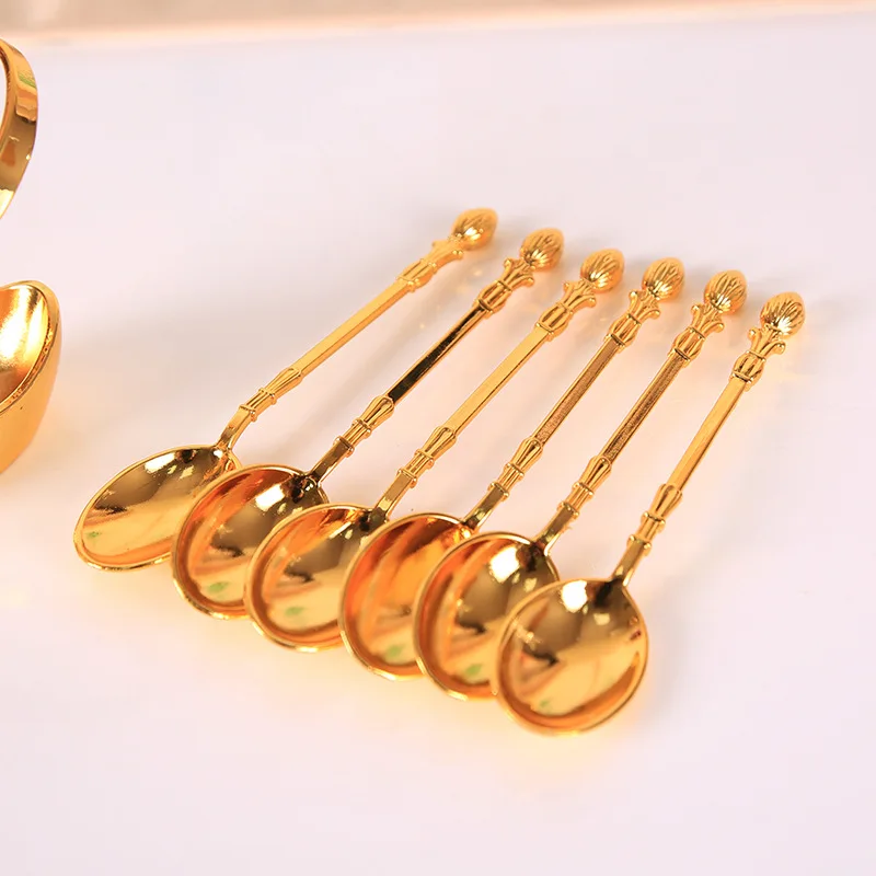 כפית קפה בסגנון אירופאי רטרו, כפית תה קינוח, ערכת מזלג פירות פלדה חלודה גבוהה, אחסון בסיס ברבור יצירתי