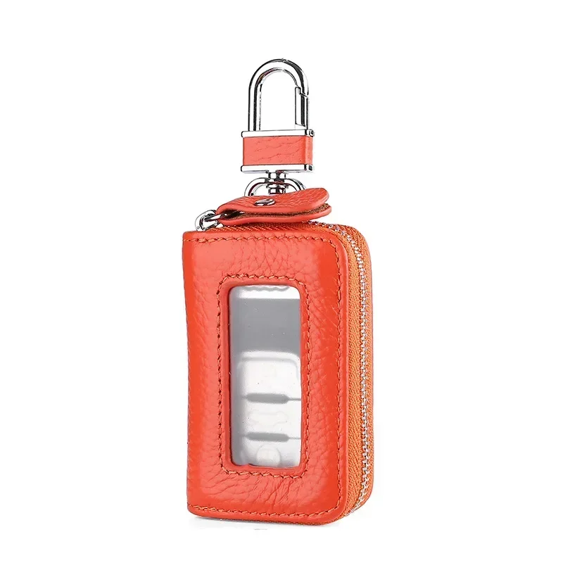Korean Style Multi-Color Soft Leather Zipper Car Key Case with Transparent Window