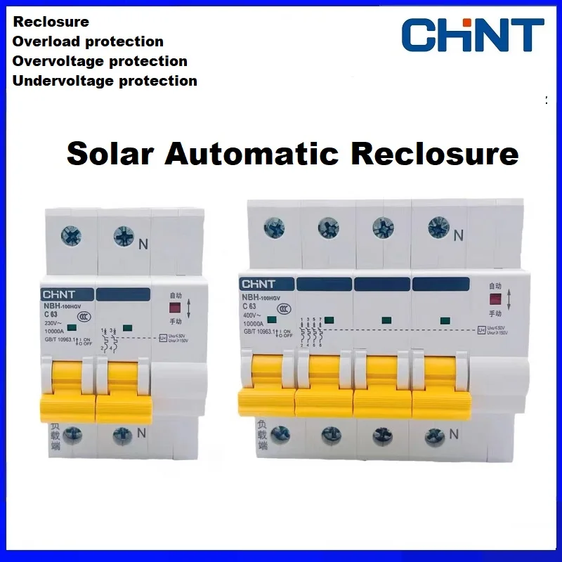 CHINT Solar Automatic Reclosure NBH NBH-100HGV Overvoltage Undervoltage Overload Protection Circuit Breaker PV Grid Connection