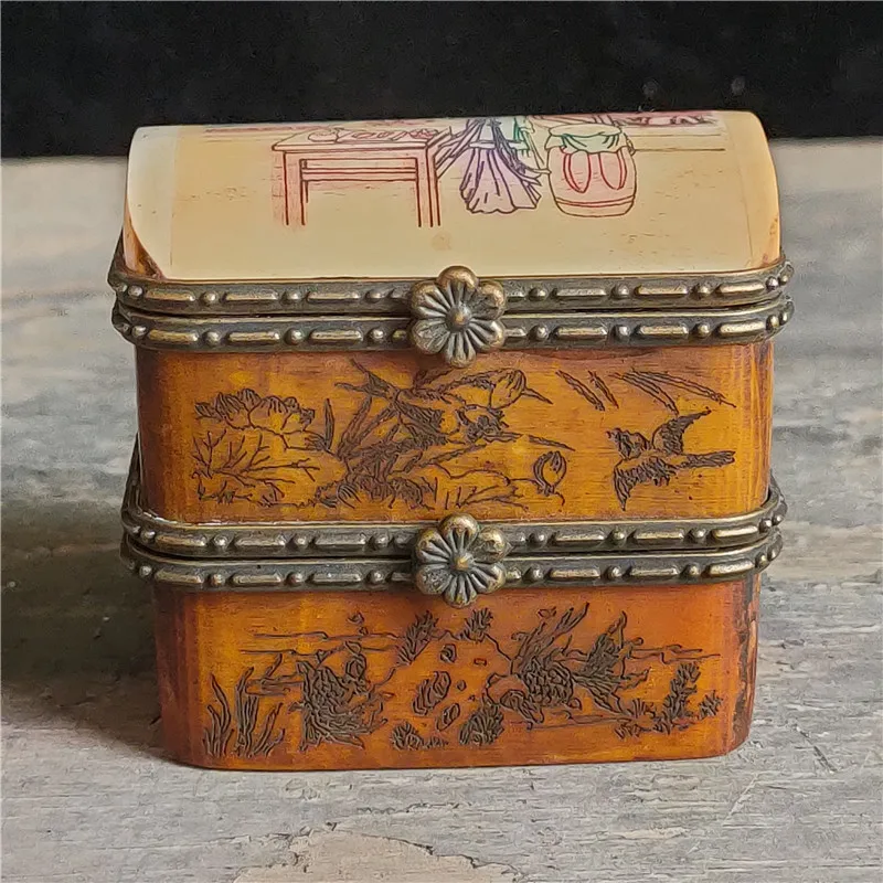 

Craft bone carving jewelry box with double-layer pattern randomly wrapped in high-quality paste