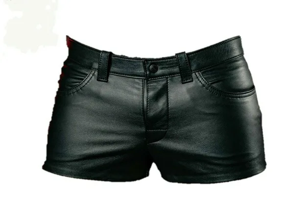 Mens Real Sheep Leather Shorts Pure Guaranteed Leather Shorts Summer Shorts(No Belt) Men's Black Shorts 4