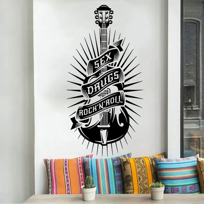 

Vinyl wall sticker music phrase rock guitar musical instrument home sticker mural, waterproof removable art sticker gt17