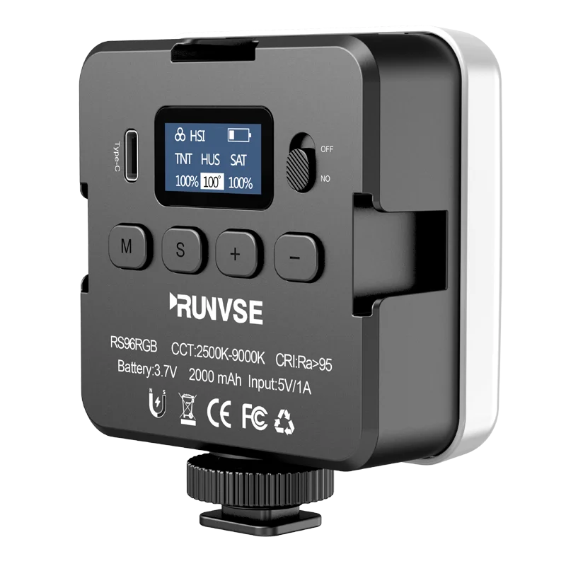 

RUNVSE RS96RGB Portable Pocket LED RGB Photo Video Fill Light 2000mAh Rechargable for Camera Photo Photography Vlog Lighting