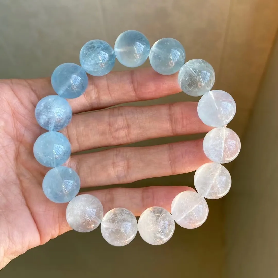 

15mm Natural Blue Aquamarine Bracelet For Women Men Healing Gift Round Beads Crystal Energy Stone Gemstone Jewelry Strands AAAAA