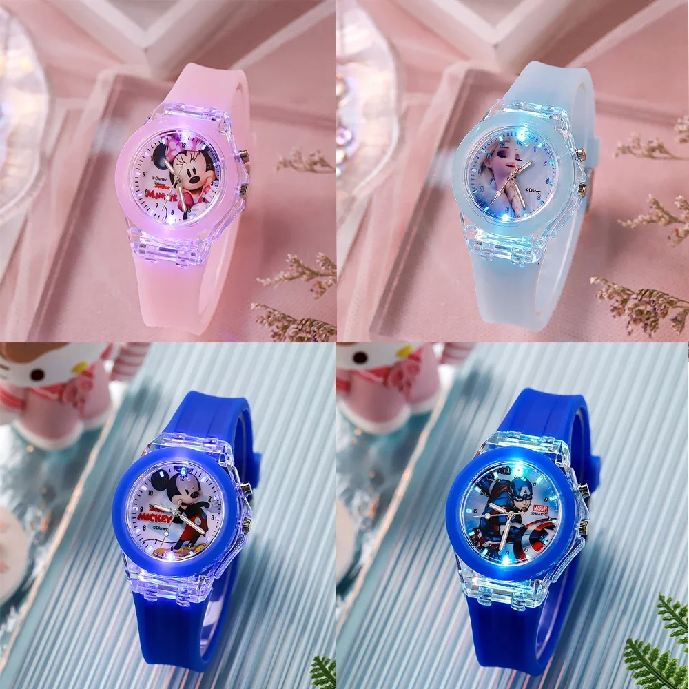 Disney Minnie Watch Mickey Mouse Luce Flash Per Bambini Cartoon Figure Doll Orologio Elettronico Ragazzi Ragazze Regali Di Compleanno Orologio