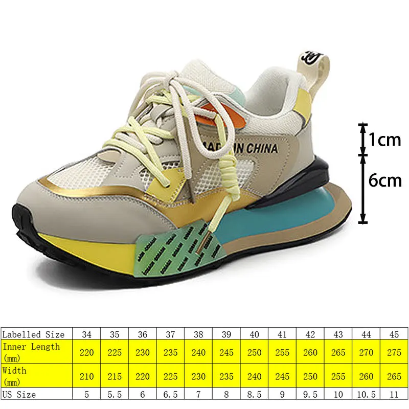 Fujin 7cm Air Mesh Genuine Leather Women Platform Chunky
