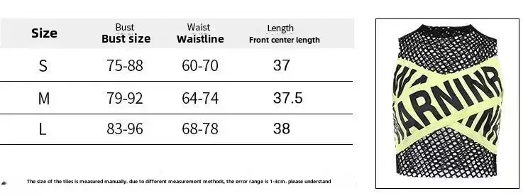 Description Picture 2 of item2024 Summer Fashionable Outer Wear Polyester Fiber Top Street Style Letter Color Blocking Hollow Out Net Yoke Women's Vest