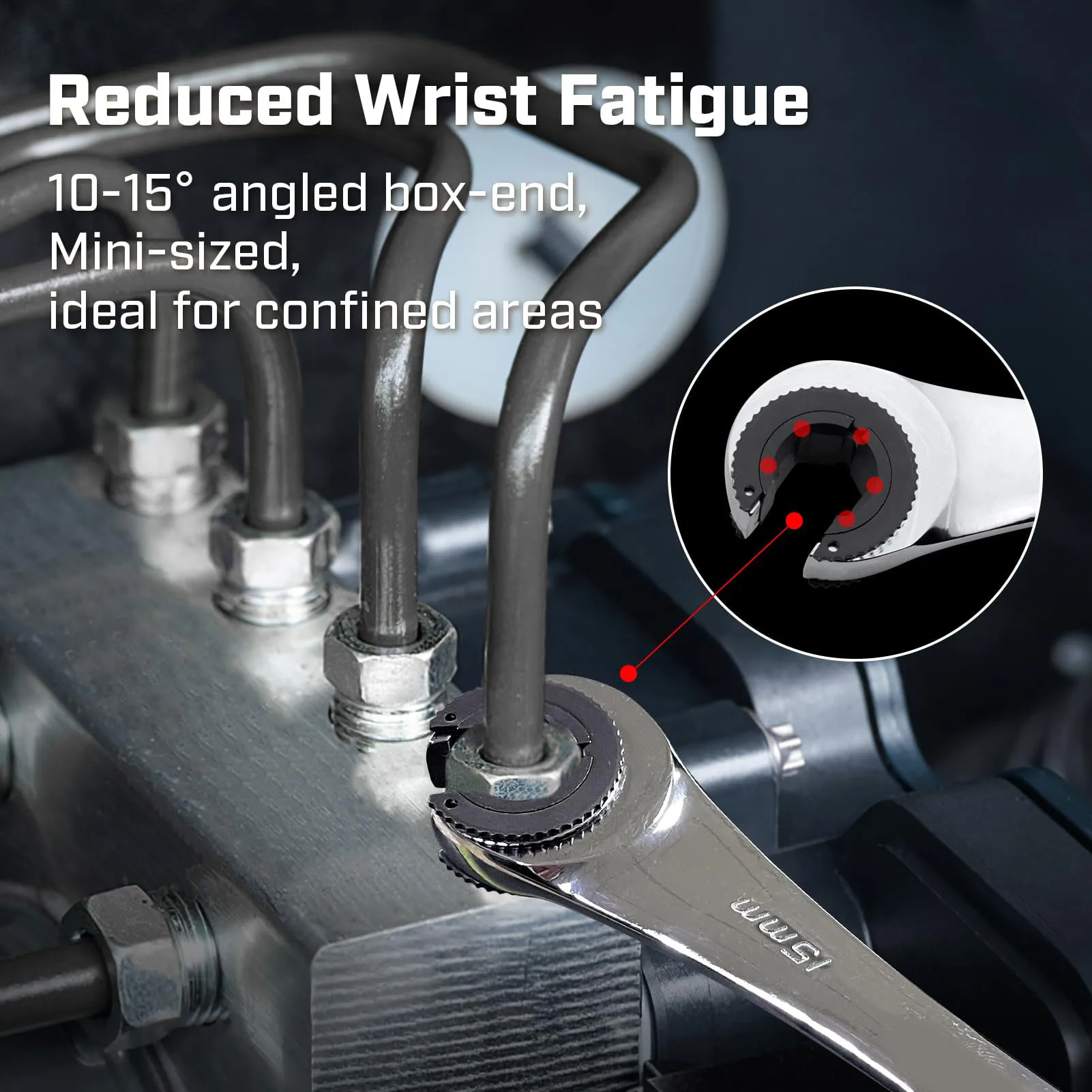 Ratcheting Wrench 180 Degree Adjustable Practical Ratcheting Tubing Wrench Flex Head 72 Tooth Open End 19mm for Maintenance