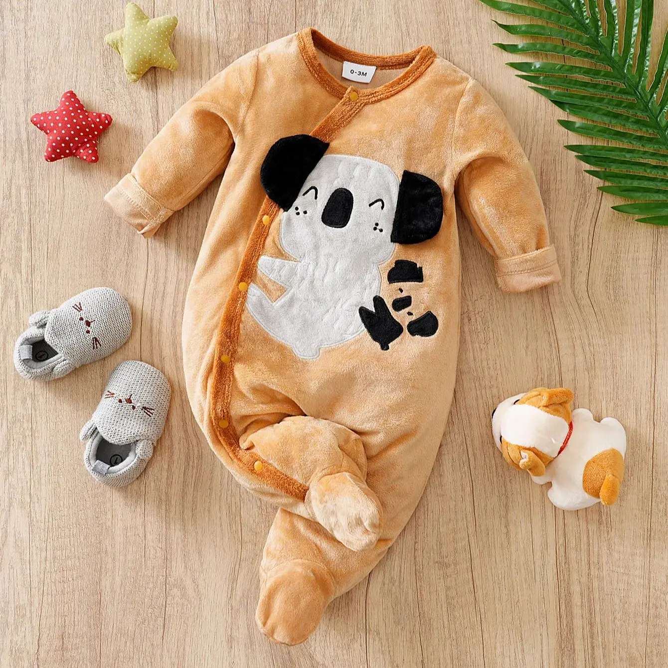 2pcs Newbaby foot jumpsuit Embroidered koala 0-12 months winter comfortable long sleeves，Baby Boy's girls Clothing, As Gift 2