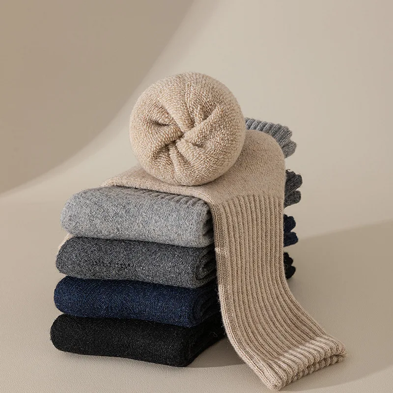 

2Pairs/Set Men Socks Wool Thicken Mid Business High Quality Warm Socks for Autumn Winter Male Solid Color Thermal Sox Dropship