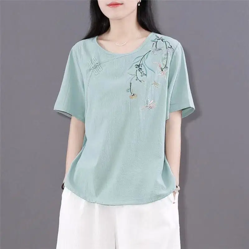 

2022 Chinese Style Shirt 3XL Traditional Clothing for Women Linen Embroidery Tops Female Retro Loose Hanfu Blouse