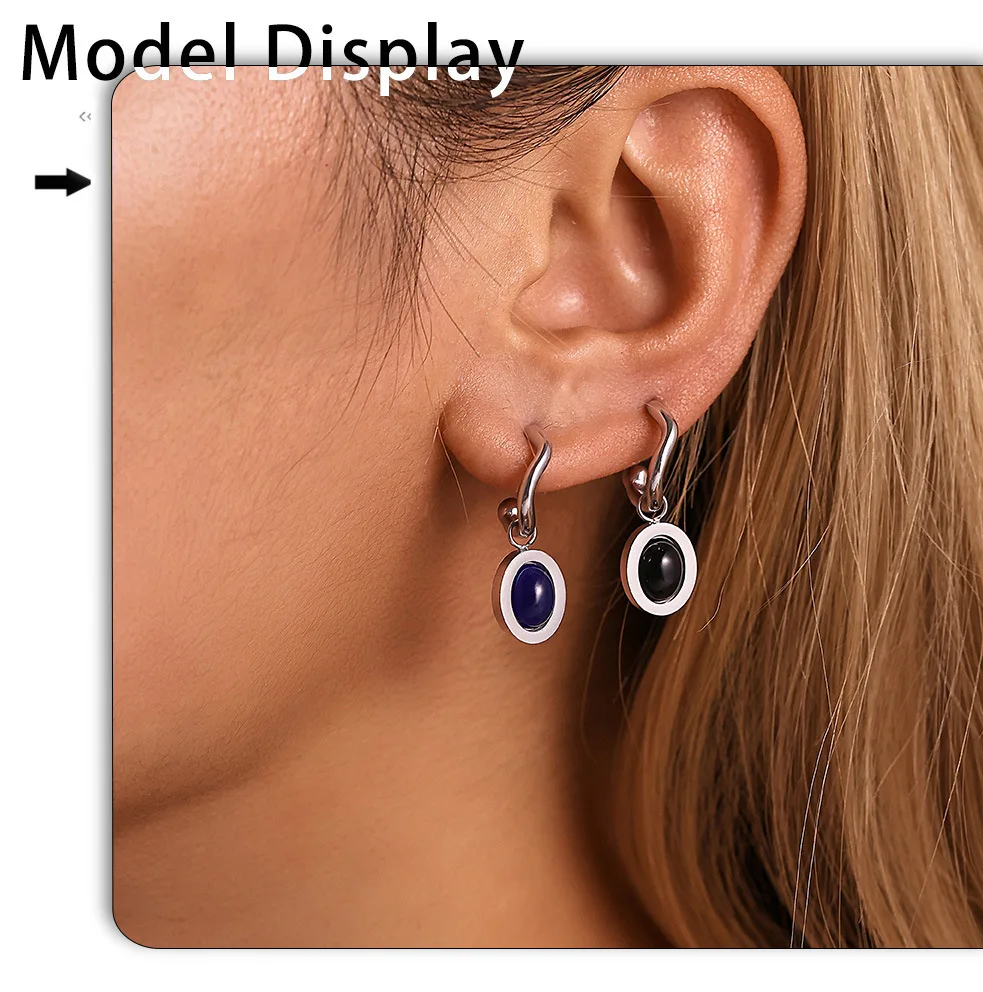 OL Edelstahl vergoldet Mode Ohrringe für Frauen Oval Achat wasserdicht Ohr Hoop kein verrostet Charm Schmuck Geschenk – Detail 3
