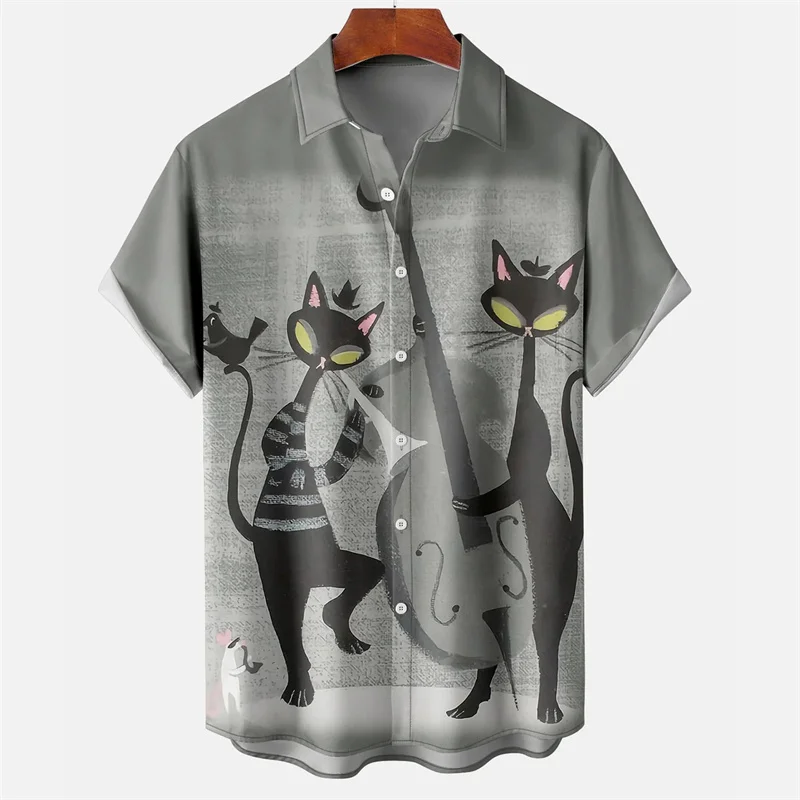 Men's Summer Shirts Egyptian Cat 3D Pattern Shirt Summer