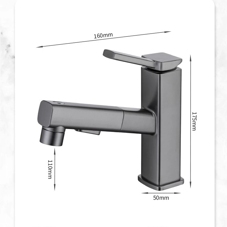 S631875f500234820bc93d89373c529d0N Pull-out Gray Basin Hot and Cold Water Bathroom Faucets Washbasin Faucet Hand Wash Faucet Fixture Home Improvement