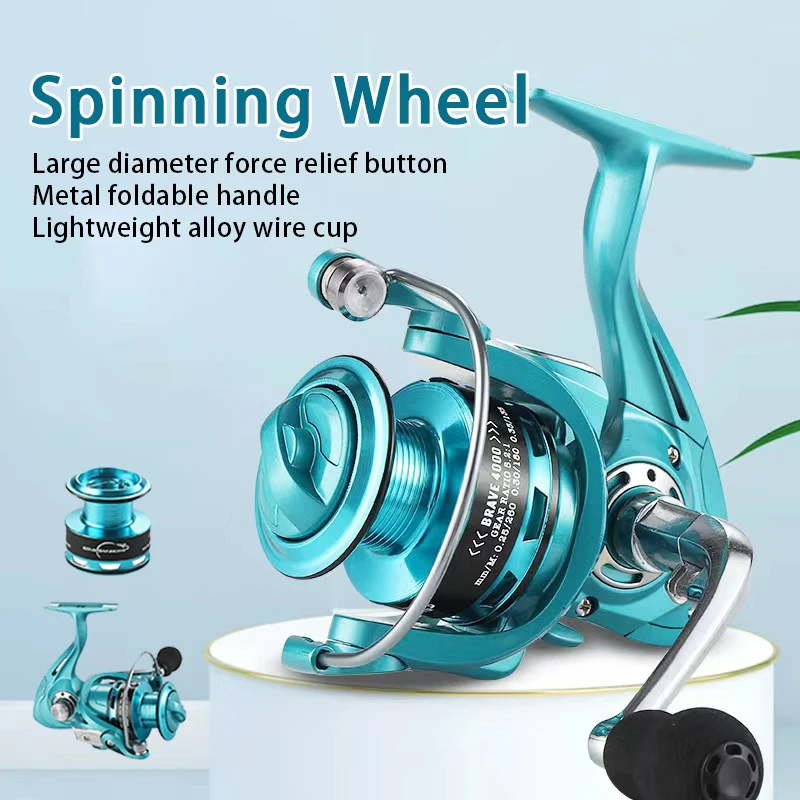 BRAVE Spinning Wheel Alloy Wire Cups Spinning Reel Distant Wheel Large Diameter Foldable Handle Metal Spinning Wheel