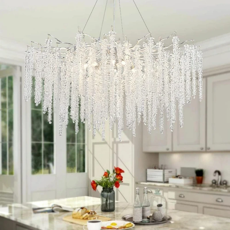 Modern Silver Chandelier Light Fixtures D39.4 inches Luxury Crystal Chandelier Lighting Large Kitchen Light Fixtures For