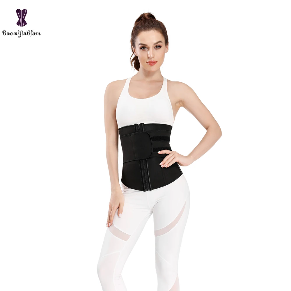 

Neoprene Waist Trainer Underbust Corset Black Front Zipper Adjustable Strap Belt Shapewear