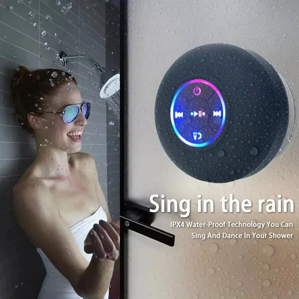 2025 Bathroom Waterproof Wireless LED Bluetooth Speaker Large Suction Cup Mini Portable Speaker Outdoor Sports Stereo Speaker 2