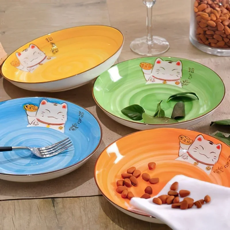 Porcelain Dinner Plates With Cats On Them Japanese Ceramic Cat