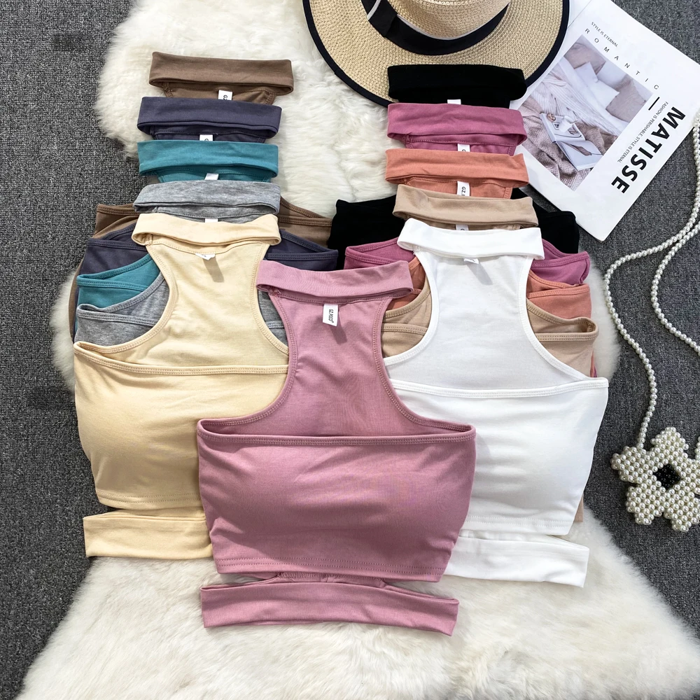 GORGLITTER Y2k Camisole top voor dames, crop top, haltertop, top met contrasterende kant, grijsblauw, S