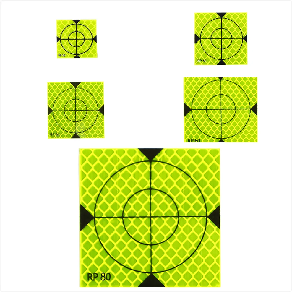 

100pcs Fluorescent yellow-green Reflector Sheet Reflective Tape Target Total Station RP30/40/50/60/80mm Retro Reflective Sheet
